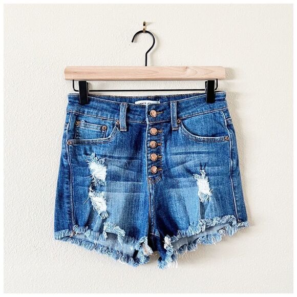 Hammer Jeans High Rise Distressed Exposed Button Fly Cut Off Shorts Sz M - Picture 1 of 6